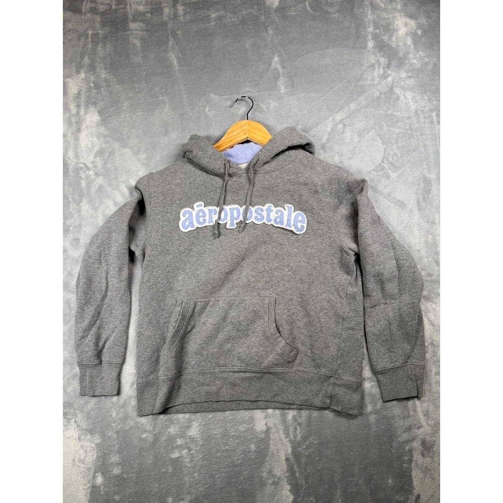 Aeropostale Hoodie Womens Small Gray Fleece Lined Spellout Logo Cotton Casual